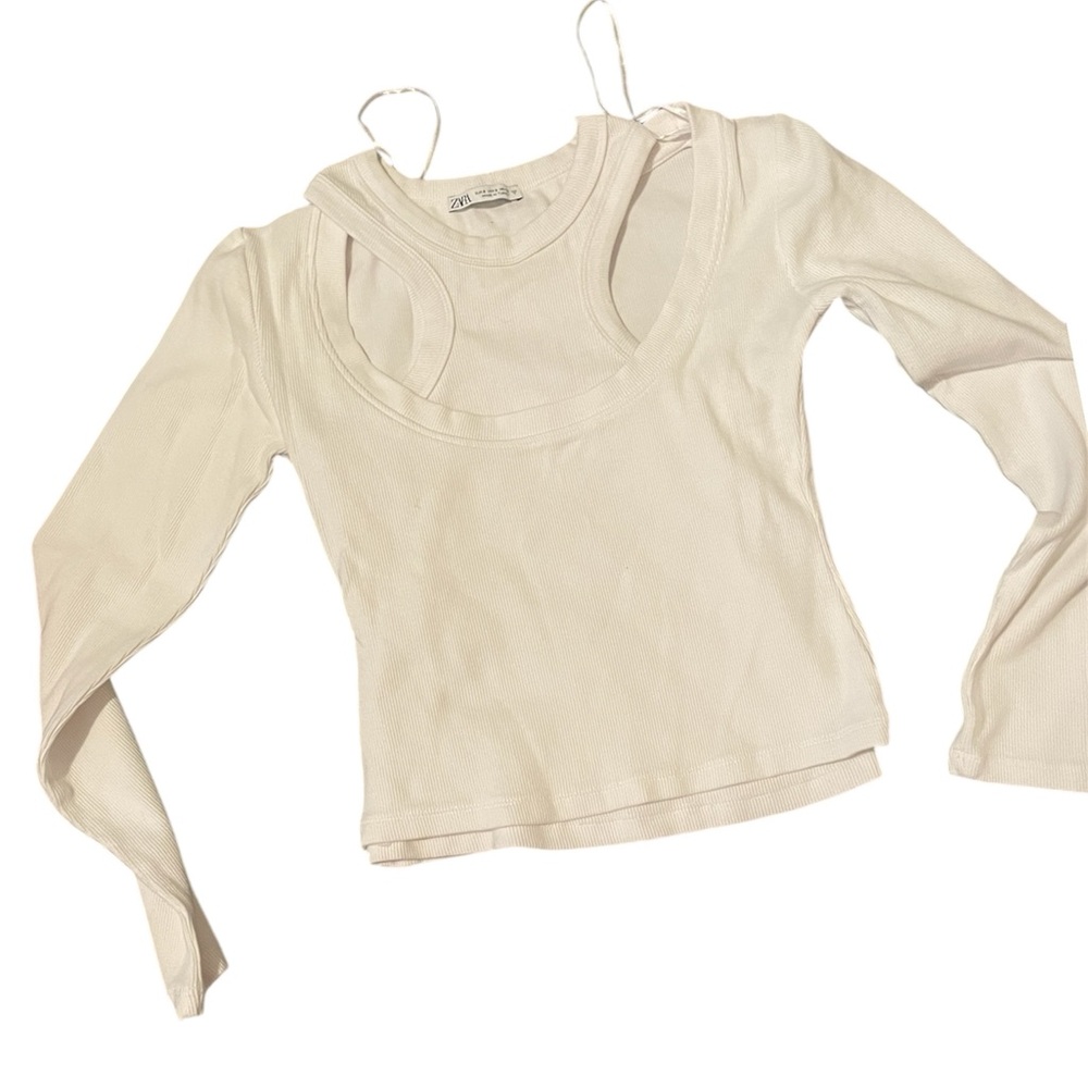 Zara ribbed white Tops (size small + medium)